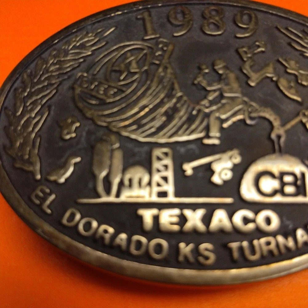 Vintage 1989 Texaco El Dorado KS Turnaround Belt Buckle Solid Brass CBI USA Made